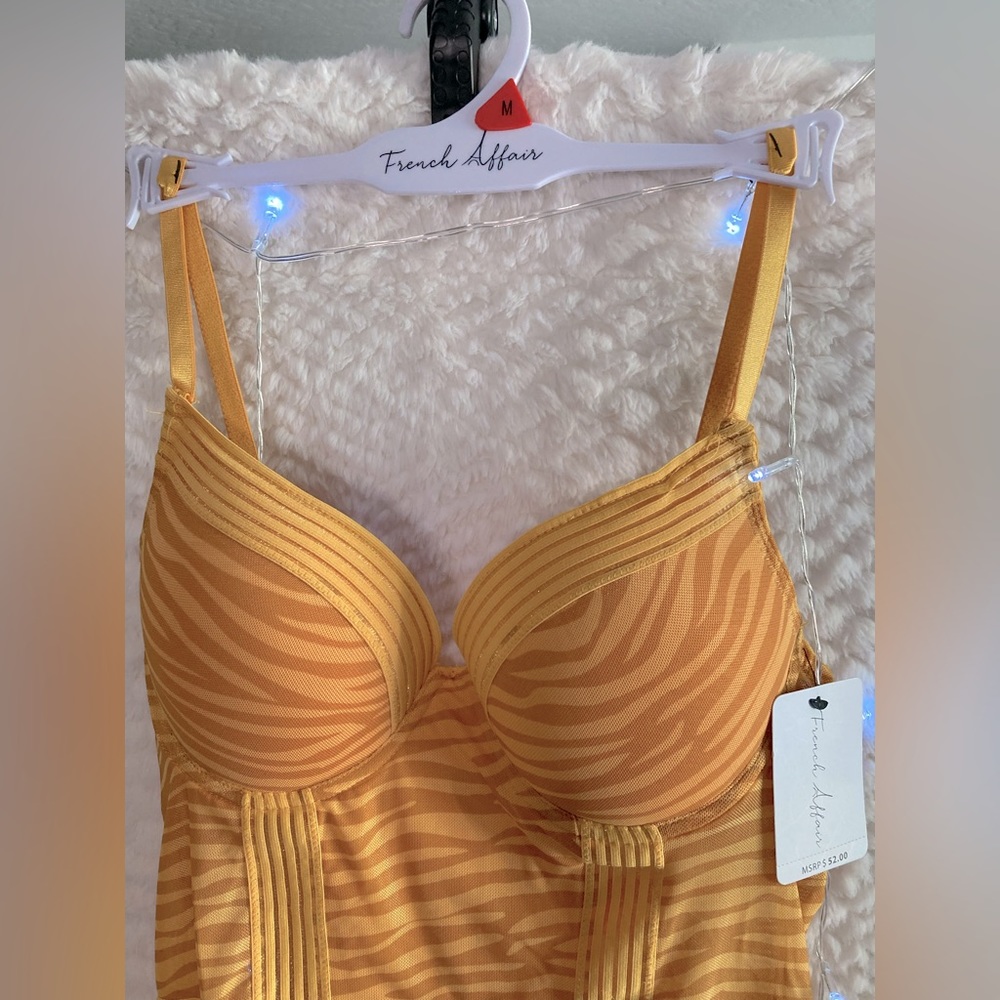 French Affair 6. NWT Yellow and Gold Metallic Bodysuit / Lingerie